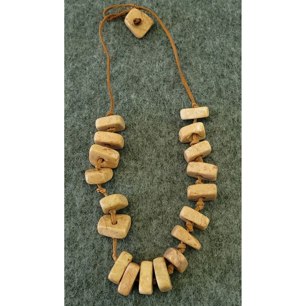 Pink Zebra Jasper Block Bead Necklace 17" Hand Knotted Boho Toggle